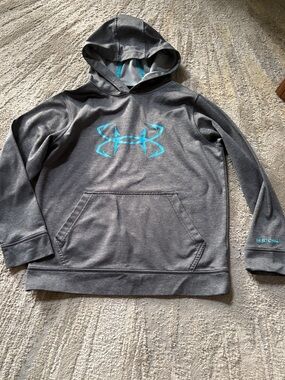 Under Armour boys Gray Pullover Hoodie with Teal Logo